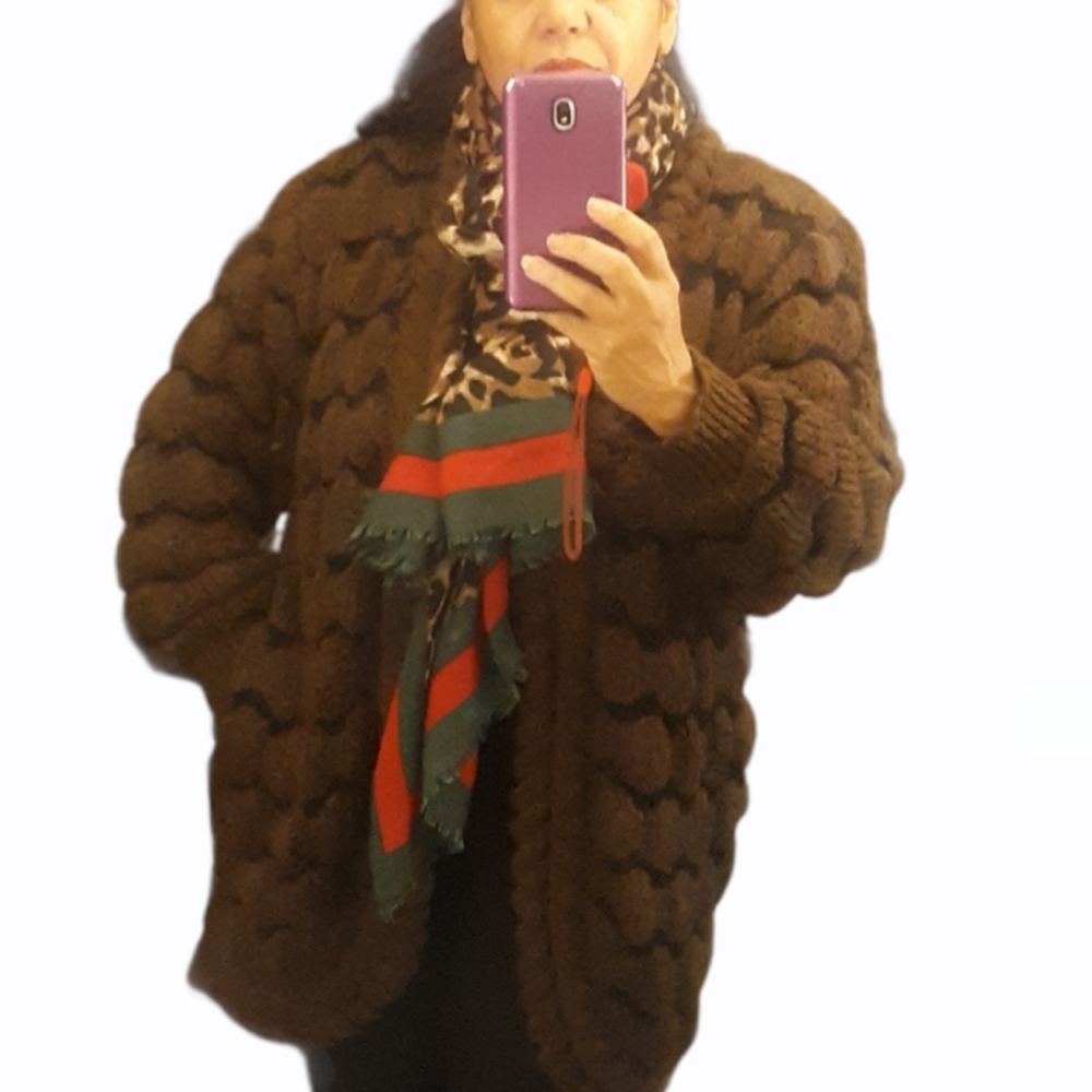 Mohair blend Brown Career Franklin sweater jacket (Large)